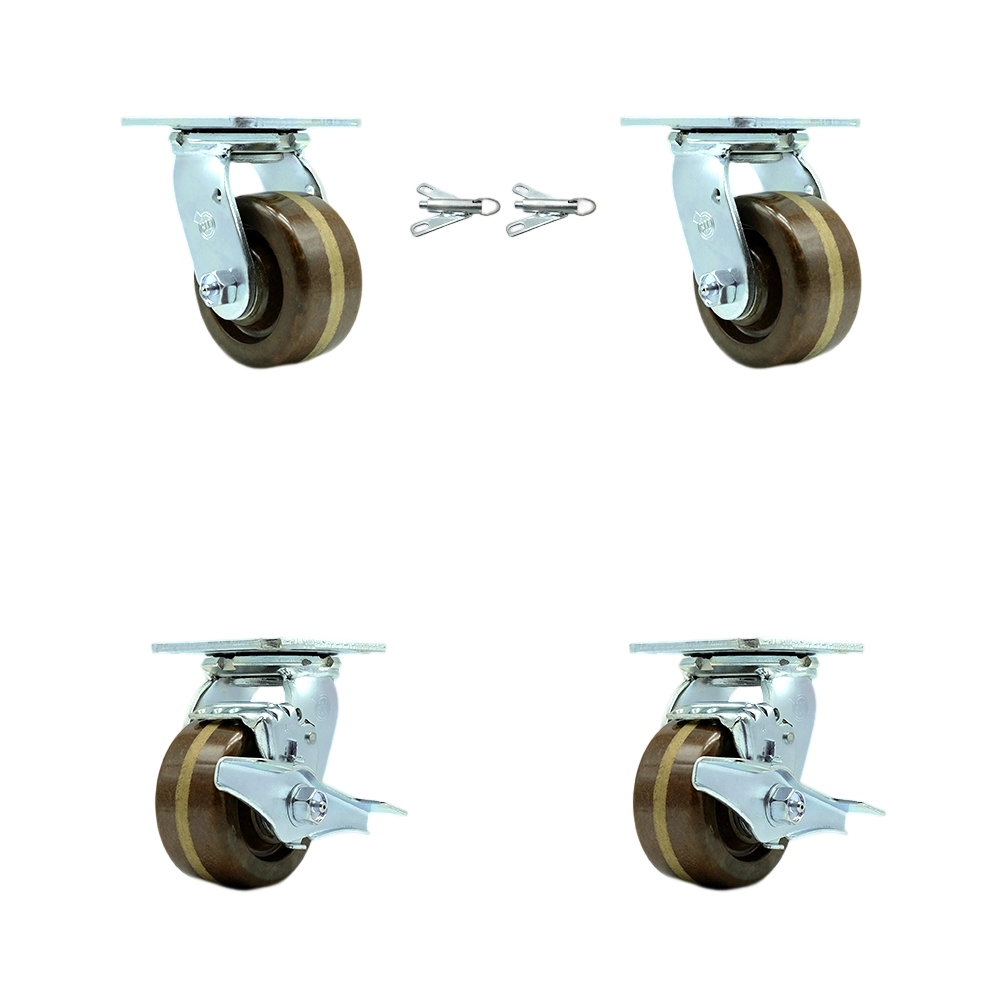 SCC-30CS420-PHBZHT-BSL-2-TLB-2 Heavy Duty Swivel Caster with 4 in. High Temperature Phenolic Wheels & Bronze Bearings - Set of 4