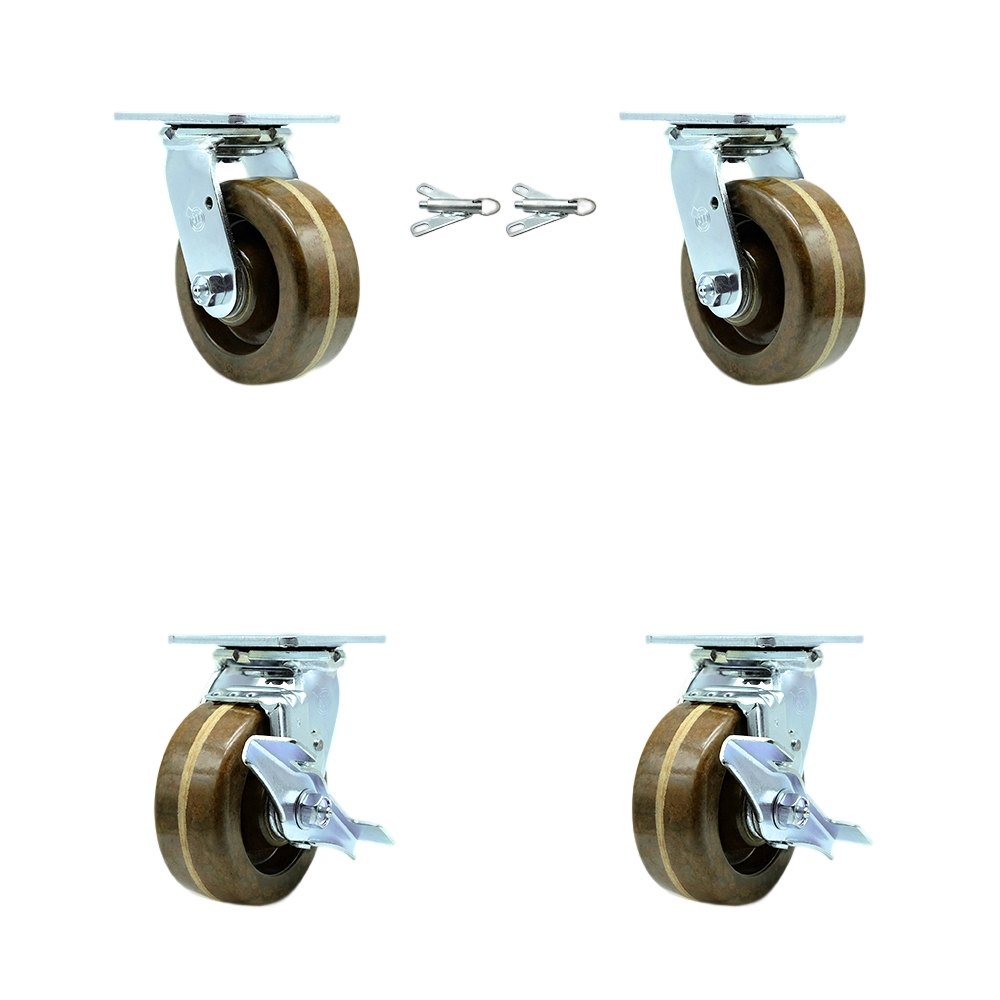 SCC-30CS520-PHBZHT-BSL-2-TLB-2 Heavy Duty Swivel Caster with 5 in. High Temperature Phenolic Wheels & Bronze Bearings - Set of 4
