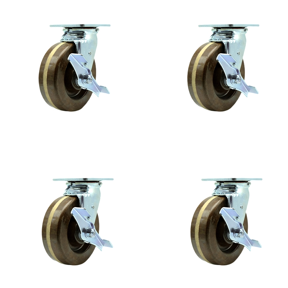 SCC-30CS620-PHBZHT-TLB-BSL-4 Heavy Duty Swivel Caster with 6 in. High Temperature Phenolic Wheels & Bronze Bearings - Set of 4