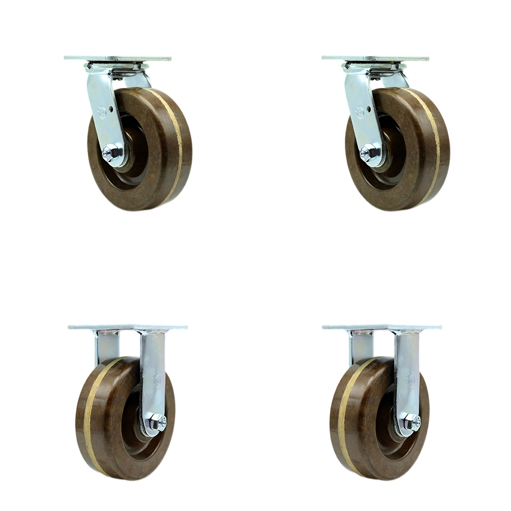 SCC-30CS620-PHBZHT-2-R-2 Heavy Duty Swivel Caster with 6 in. High Temperature Phenolic Wheels & Bronze Bearings - 4800 lbs Total Capacity - Set of 4