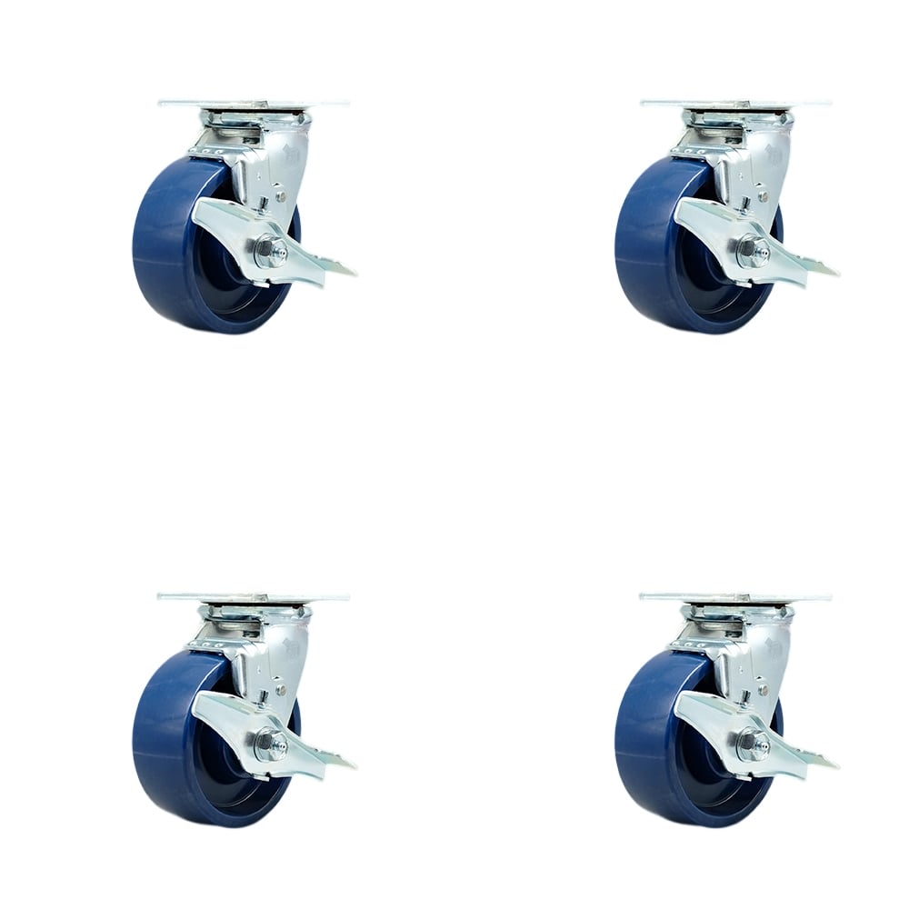 Stainless Steel Heavy Duty Swivel Caster with 5 in. Solid Polyurethane Wheels & Delrin Bearings - 4000 lbs Total Capacity - Set of 4