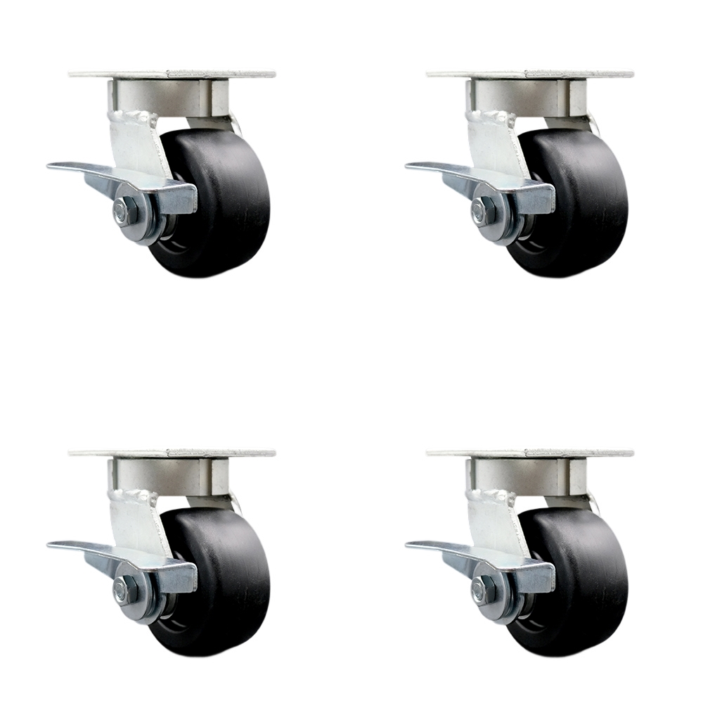 SCC-KP30S420-POB-SLB-4 Heavy Duty Kingpinless Swivel Caster with 4 in. Polyolefin Wheels & Ball Bearings - 2000 lbs Total Capacity - Set of 4
