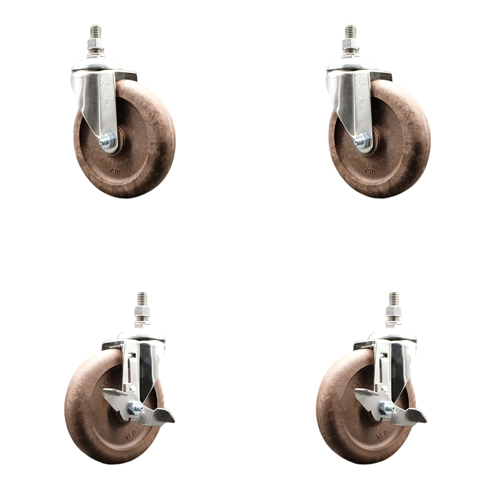 High Temperature Glass Filled Nylon Swivel Stem Caster with 5 in. Caster Wheels - 316 Stainless Steel Caster - Set of 4