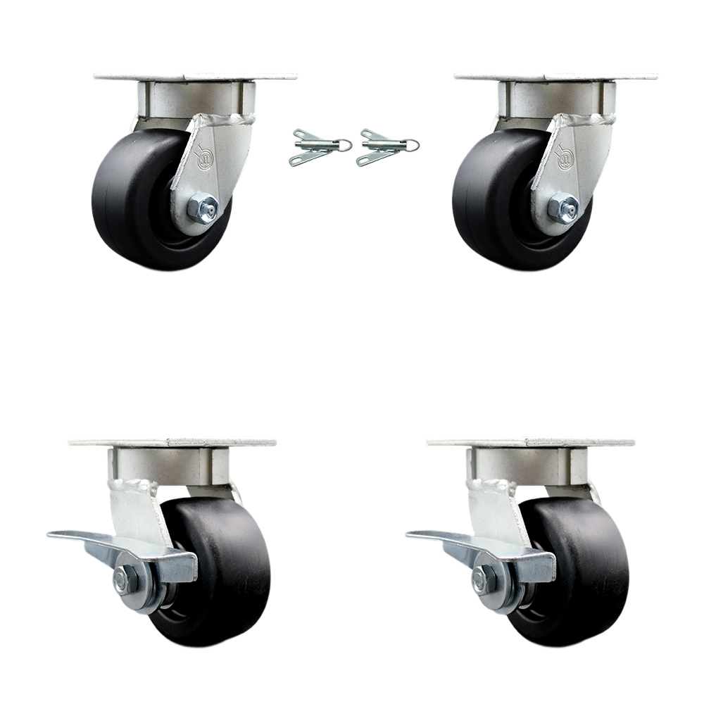 SCC-KP30S420-POB-BSL-2-SLB-2 Heavy Duty Kingpinless Swivel Caster with 4 in. Polyolefin Wheels & Ball Bearings - Set of 4