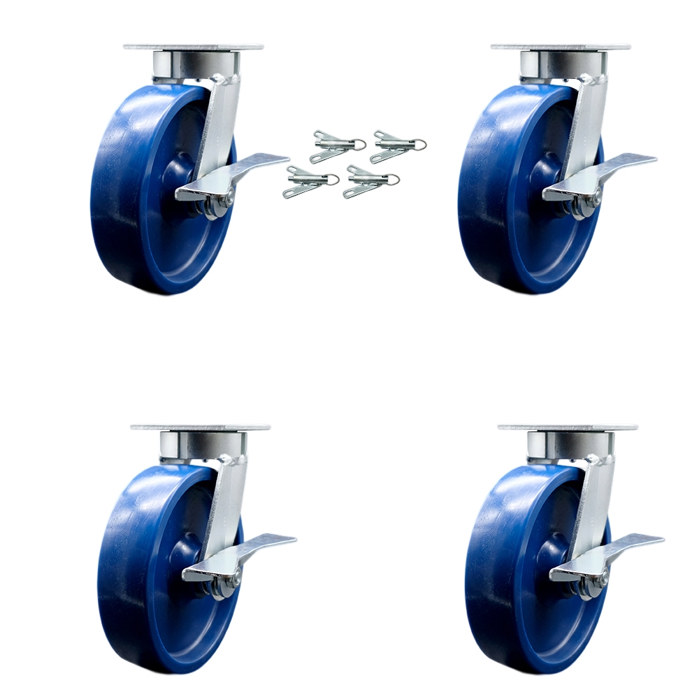 SCC-KP30S820-SPUB-SLB-BSL-4 Heavy Duty Kingpinless Swivel Caster with 8 in. Solid Polyurethane Wheels & Ball Bearings - Set of 4