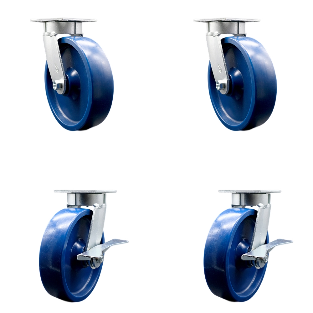 Heavy Duty Kingpinless Swivel Caster with 8 in. Solid Polyurethane Wheels & Ball Bearings - 4800 lbs Total Capacity - Set of 4