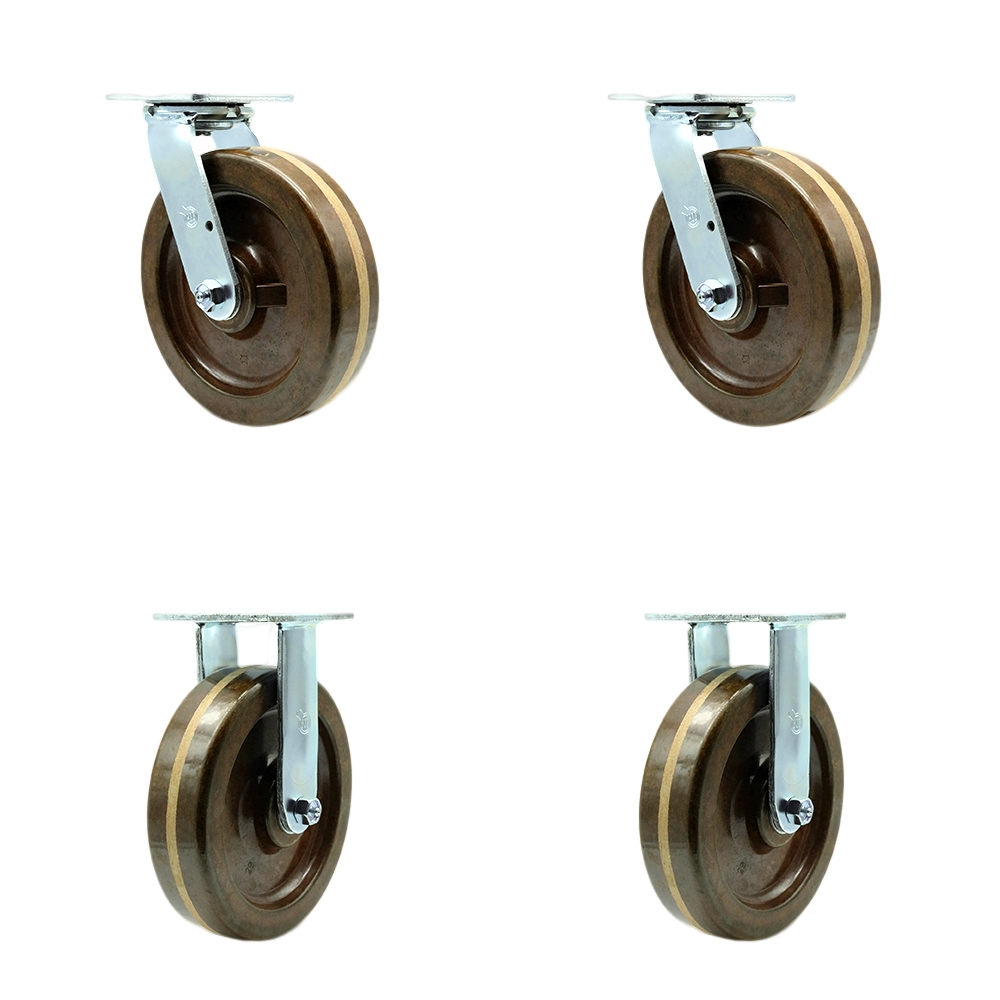 SCC-30CS820-PHBZHT-2-R-2 Heavy Duty Swivel Caster with 8 in. High Temperature Phenolic Wheels & Bronze Bearings - 5000 lbs Total Capacity - Set of 4