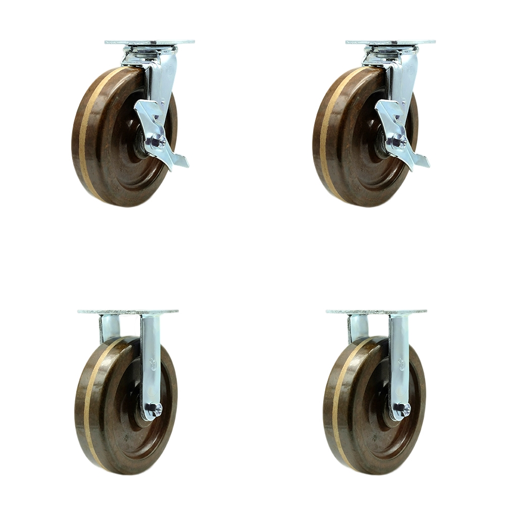 SCC-30CS820-PHBZHT-TLB-BSL-2-R-2 Heavy Duty Swivel Caster with 8 in. High Temperature Phenolic Wheels & Bronze Bearings - Set of 4