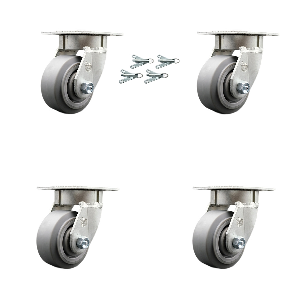 Heavy Duty Kingpinless Swivel Caster with 4 in. Thermoplastic Rubber Flat Tread Wheels & Ball Bearings - 1200 lbs Total Capacity - Set of 4