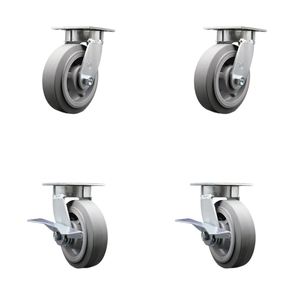 Heavy Duty Kingpinless Swivel Caster with 6 in. Thermoplastic Rubber Flat Tread Wheels & Ball Bearings - 2000 lbs Total Capacity - Set of 4