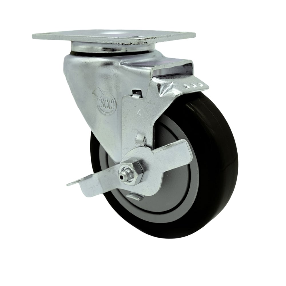Replacement Caster for Grainger Caster 400K67 - Swivel Top Plate Caster with 4 in. Black Polyurethane Wheel & Top Locking Brake