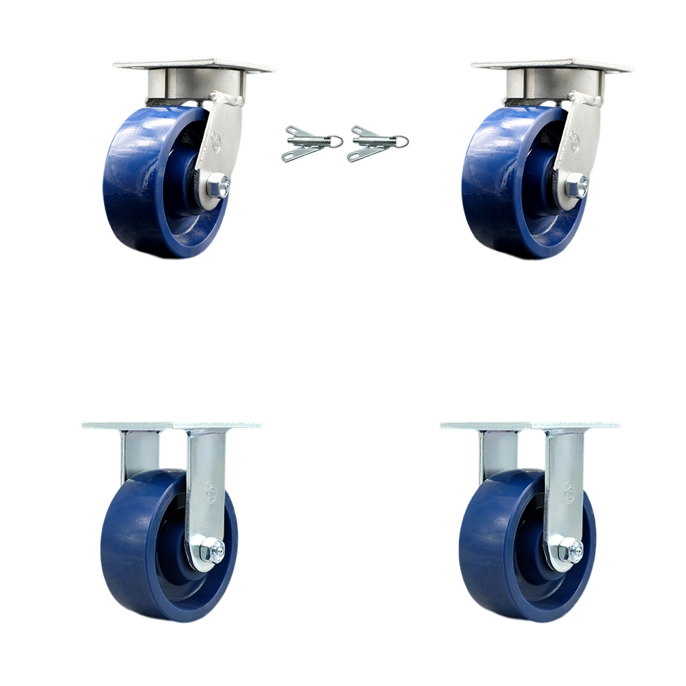 SCC-KP30S520-SPUB-BSL-2-R-2 Heavy Duty Kingpinless Swivel Caster with 5 in. Solid Polyurethane Wheels & Ball Bearings - Set of 4