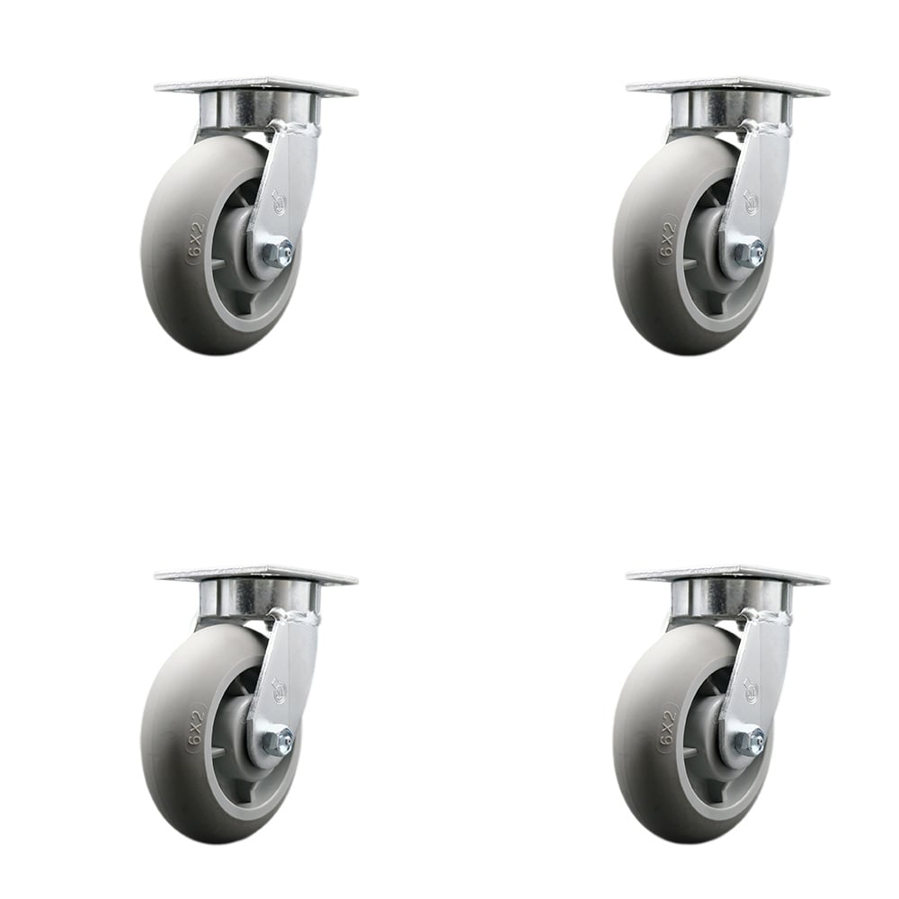 Heavy Duty Kingpinless Swivel Caster with 6 in. Thermoplastic Rubber Donut Tread Wheels & Ball Bearings - 2000 lbs Total Capacity - Set of 4