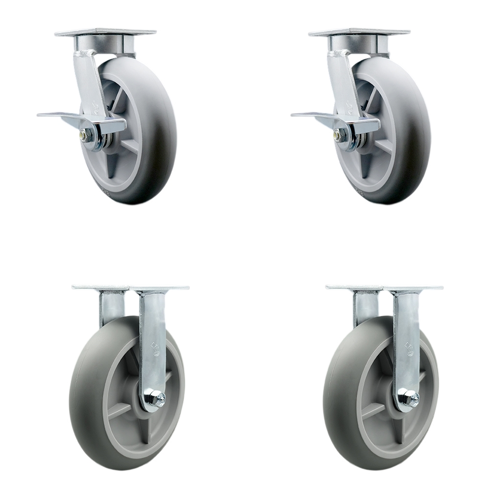 Heavy Duty Kingpinless Swivel Caster with 8 in. Thermoplastic Rubber Donut Tread Wheels & Ball Bearing - 2400 lbs Total Capacity - Set of 4