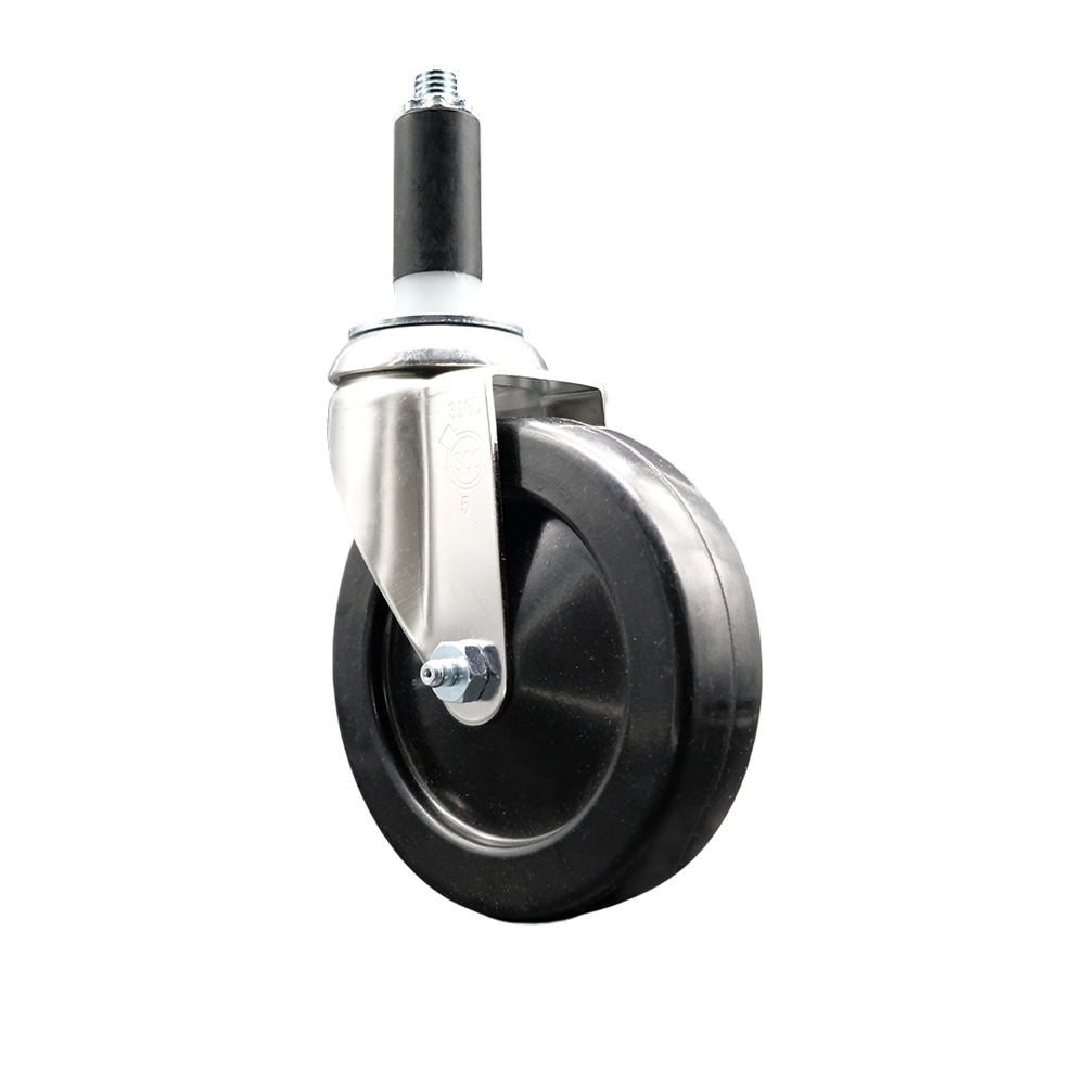 SCC-SS316EX20S514-HRS-1 Hard Rubber Swivel Stem Caster with 5 in. Black Caster Wheels, 1 in. Expanding Stem - 316 Stainless Steel Casters