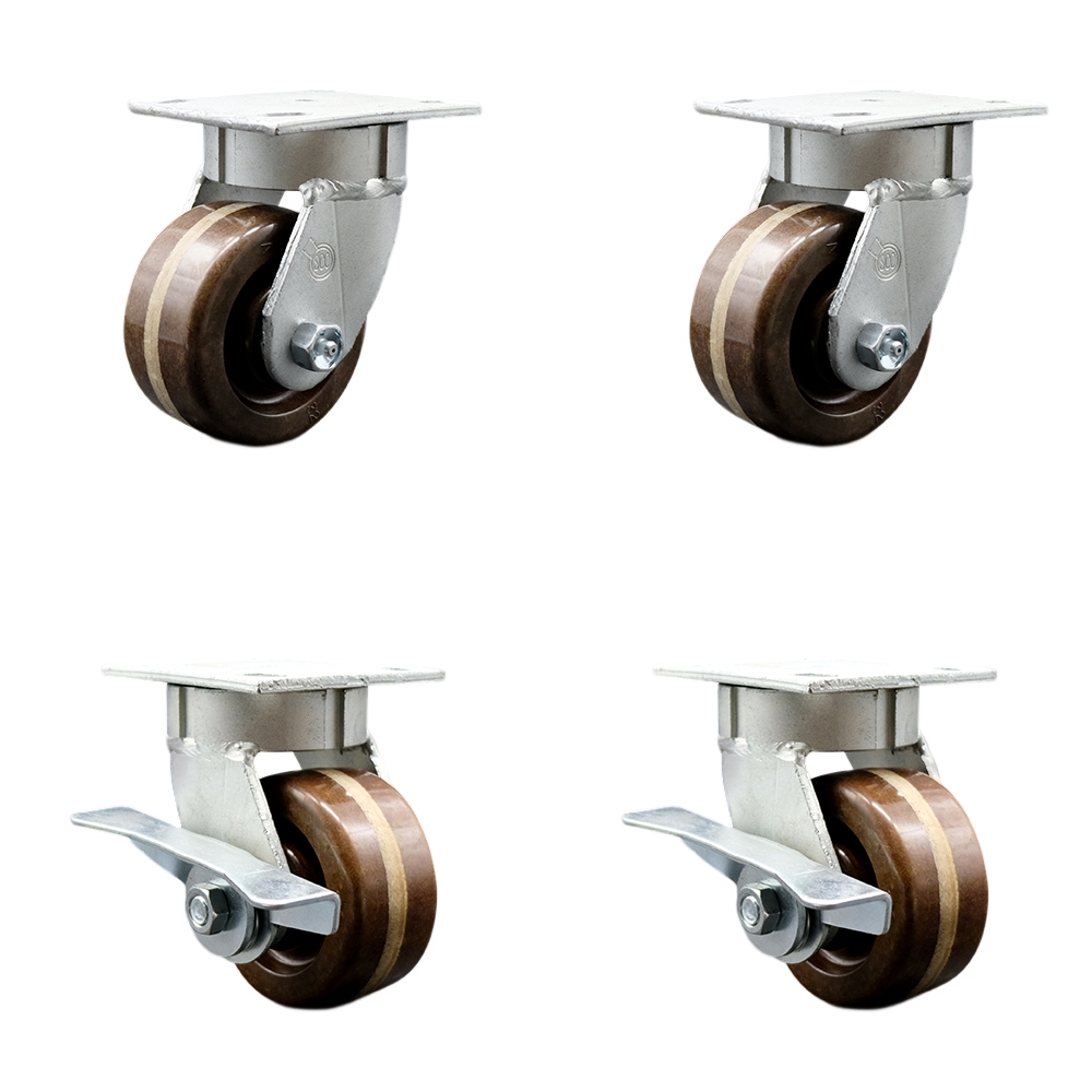 Heavy Duty Kingpinless Swivel Caster with 4 in. High Temperature Phenolic Wheels & Bronze Bearing - 3200 lbs Total Capacity - Set of 4