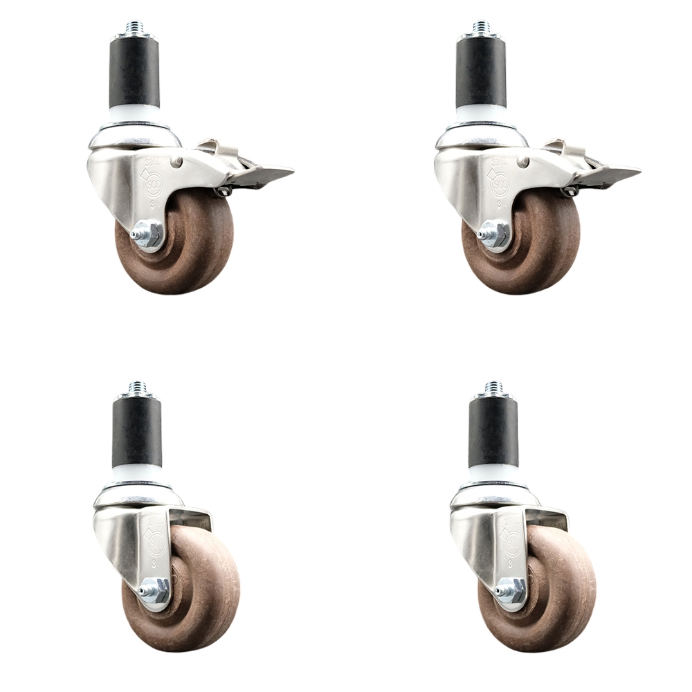 High Temperature Glass Filled Nylon Swivel Stem Caster with 3 in. Caster Wheel - 316 Stainless Steel Caster - Set of 4