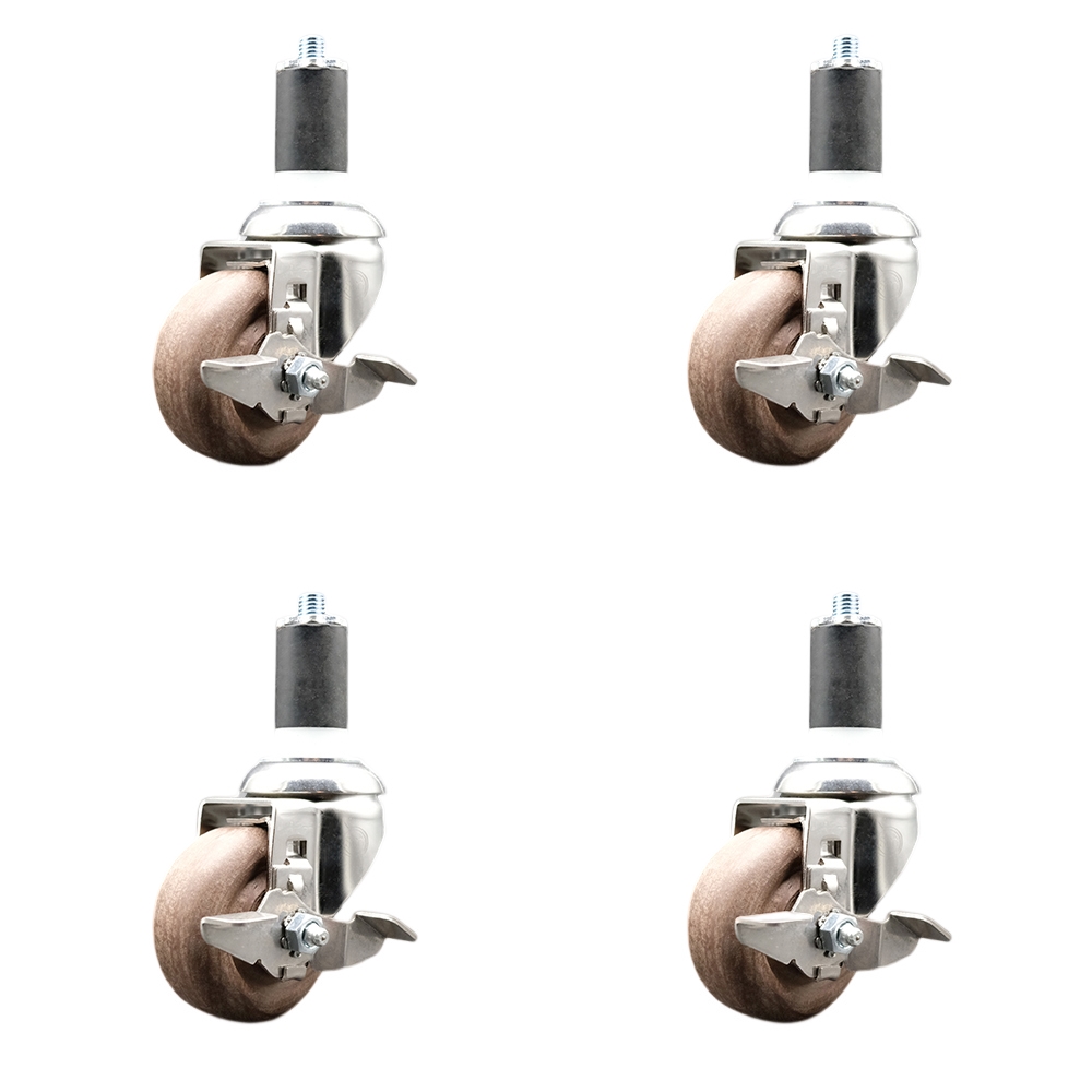 High Temperature Glass Filled Nylon Swivel Stem Caster with 3.5 in. Caster Wheel - 316 Stainless Steel Caster - Set of 4