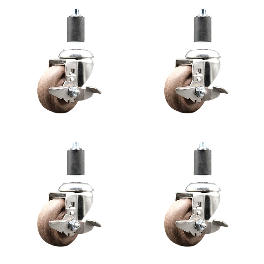 High Temperature Glass Filled Nylon Swivel Stem Caster with 3 in. Caster Wheel - 316 Stainless Steel Casters - Set of 4
