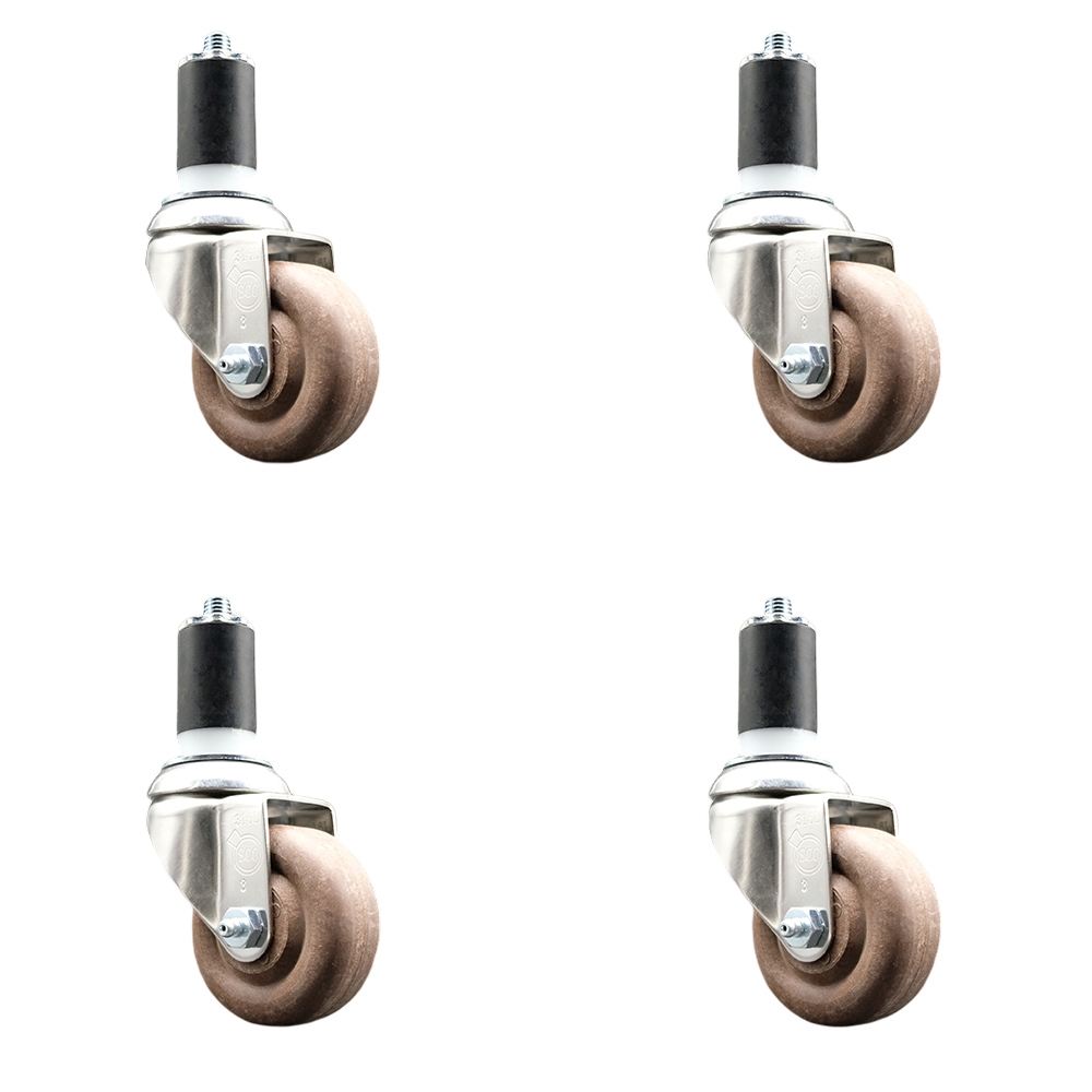 High Temperature Glass Filled Nylon Swivel Stem Caster with 3.5 in. Brown Caster Wheel - 316 Stainless Steel Casters - Set of 4