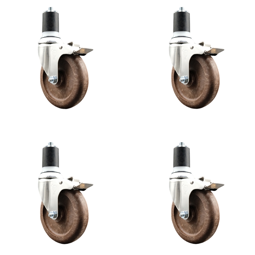 High Temperature Glass Filled Nylon Swivel Stem Caster with 5 in. Wheel, 1.75 in. Expanding Stem - 316 Stainless Steel Caster - Set of 4