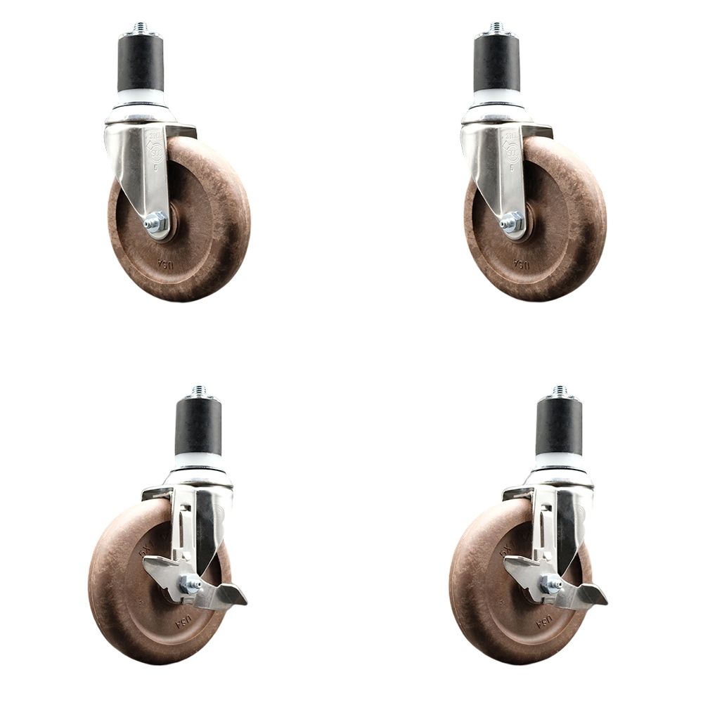 High Temperature Glass Filled Nylon Swivel Stem Caster with 5 in. Caster Wheels - 316 Stainless Steel Caster - Set of 4