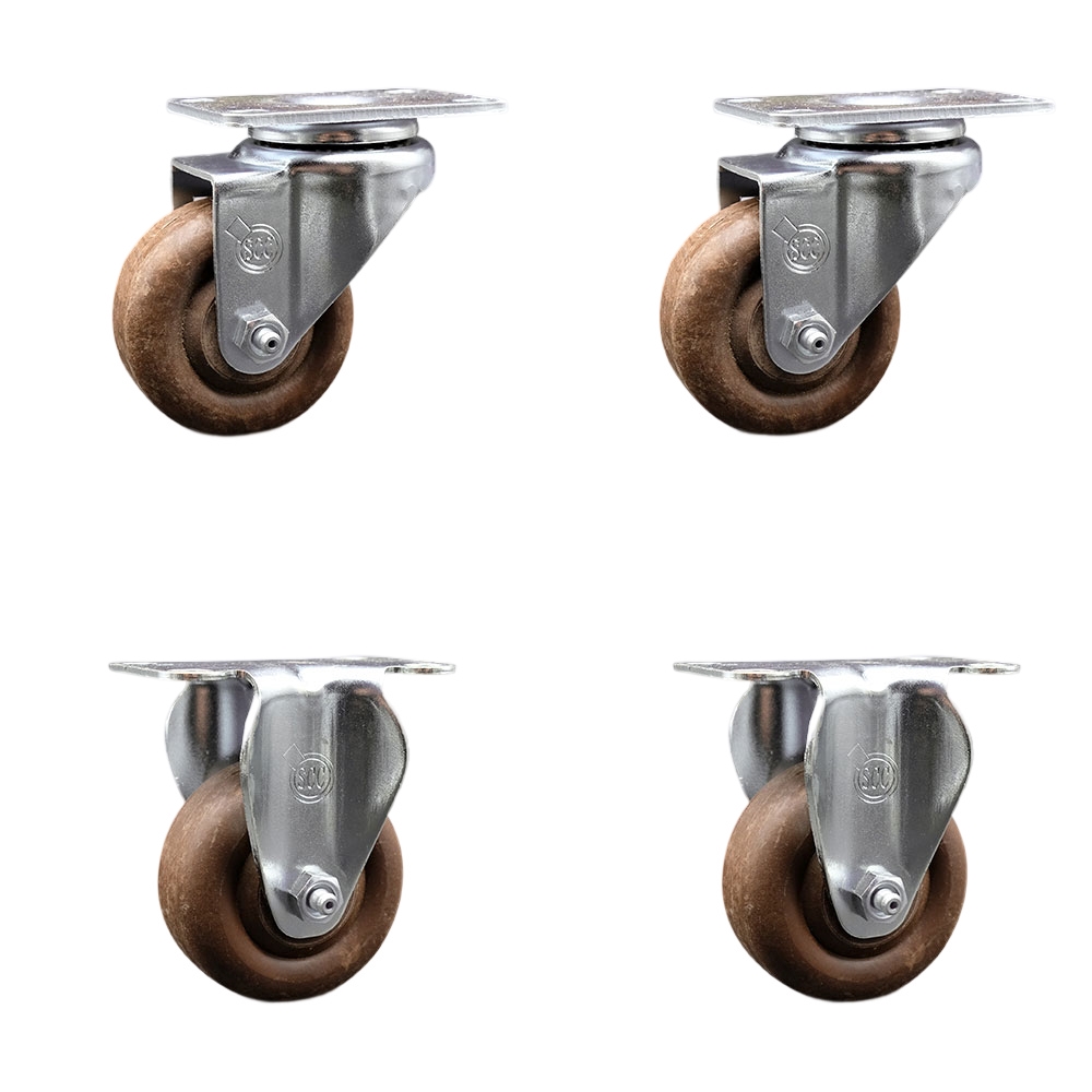 High Temperature Swivel Caster with 2 Rigid 3.5 in. High Temperature Glass Filled Nylon Wheel 4 x 4.5 in. Overall Top Plate - Set of 4