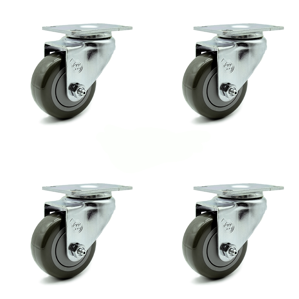 SCC-20S3514-PPUB-TP3-4 Swivel Caster with 3.5 in. Gray Polyurethane Wheel 4 x 4.5 in. Overall Top Plate - Set of 4