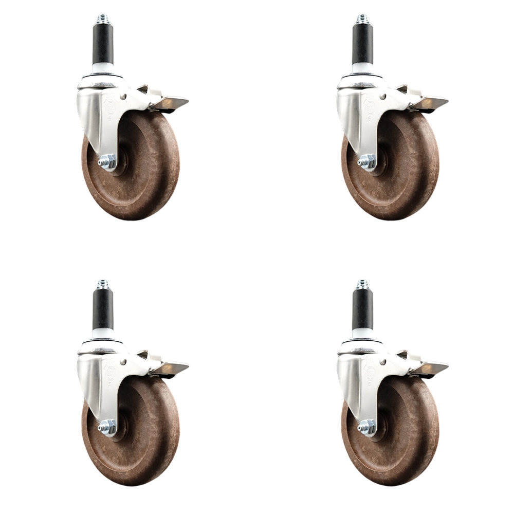 High Temperature Glass Filled Nylon Swivel Stem Caster with 5 in. Wheel, 1.13 in. Expanding Stem - 316 Stainless Steel Caster - Set of 4