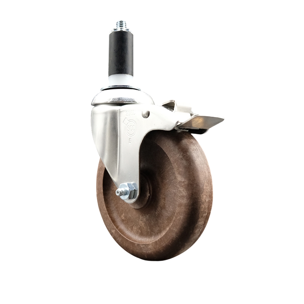 High Temperature Glass Filled Nylon Swivel Stem Caster with 5 in. Brown Caster Wheel, 1.38 in. Expanding Stem - 316 Stainless Steel Caster
