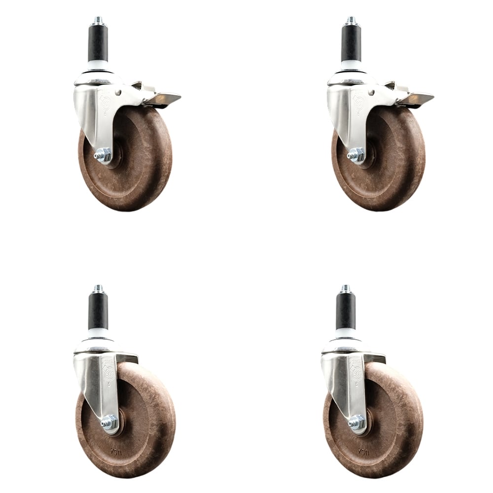 High Temperature Glass Filled Nylon Swivel Stem Caster with 5 in. Wheel, 1.38 in. Expanding Stem - 316 Stainless Steel - Set of 4