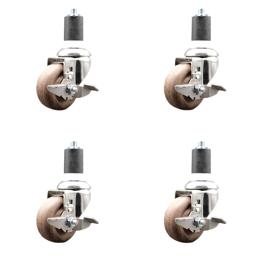 High Temperature Glass Filled Nylon Swivel Stem Caster with 3 in. Caster Wheel - 316 Stainless Steel Casters - Set of 4
