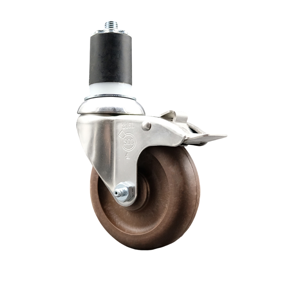 High Temperature Glass Filled Nylon Swivel Stem Caster with 4 in. Brown Caster Wheel, 1.75 in. Expanding Stem - 316 Stainless Steel Caster