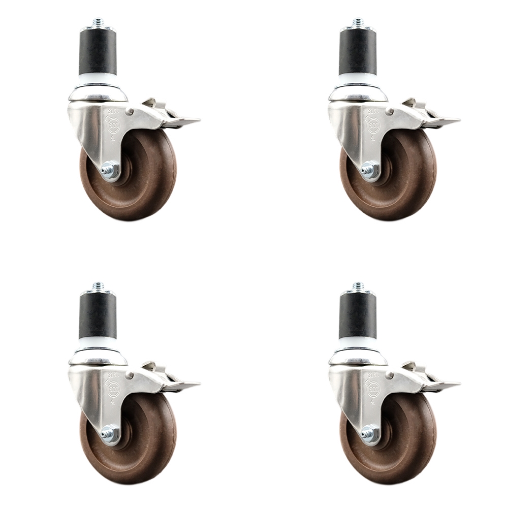 High Temperature Glass Filled Nylon Swivel Stem Caster with 4 in. Wheel, 1.75 in. Expanding Stem - 316 Stainless Steel Caster - Set of 4