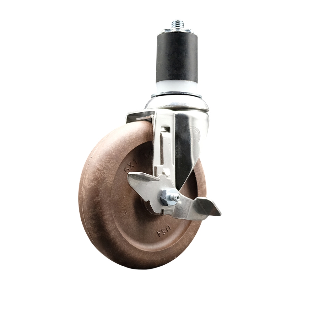 High Temperature Glass Filled Nylon Swivel Stem Caster with 5 in. Brown Caster Wheel, 1.75 in. Expanding Stem - 316 Stainless Steel Caster