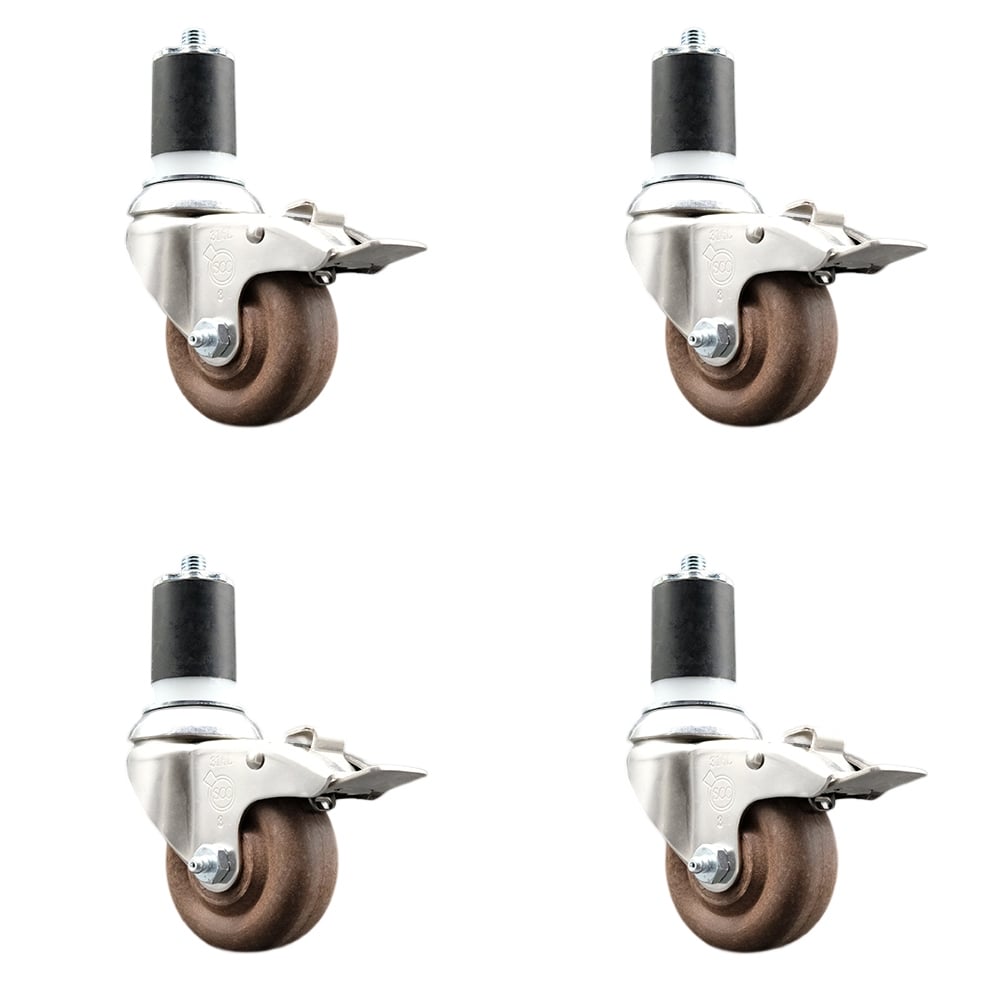 High Temperature Glass Filled Nylon Swivel Stem Caster with 3 in. Caster Wheel - 316 Stainless Steel Caster - Set of 4