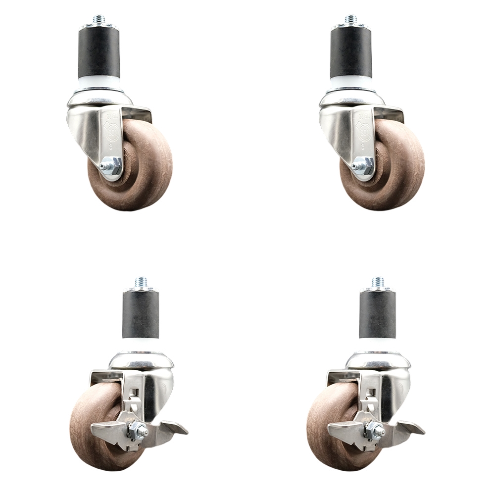 High Temperature Glass Filled Nylon Swivel Stem Caster with 3 in. Caster Wheels - 316 Stainless Steel Caster - Set of 4