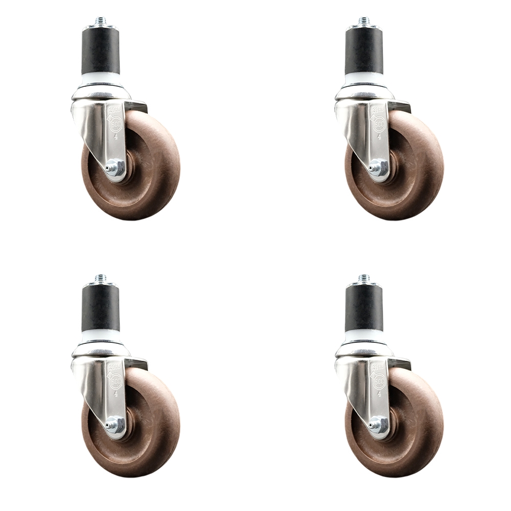 High Temperature Glass Filled Nylon Swivel Stem Caster with 4 in. Brown Caster Wheels - 316 Stainless Steel Casters - Set of 4