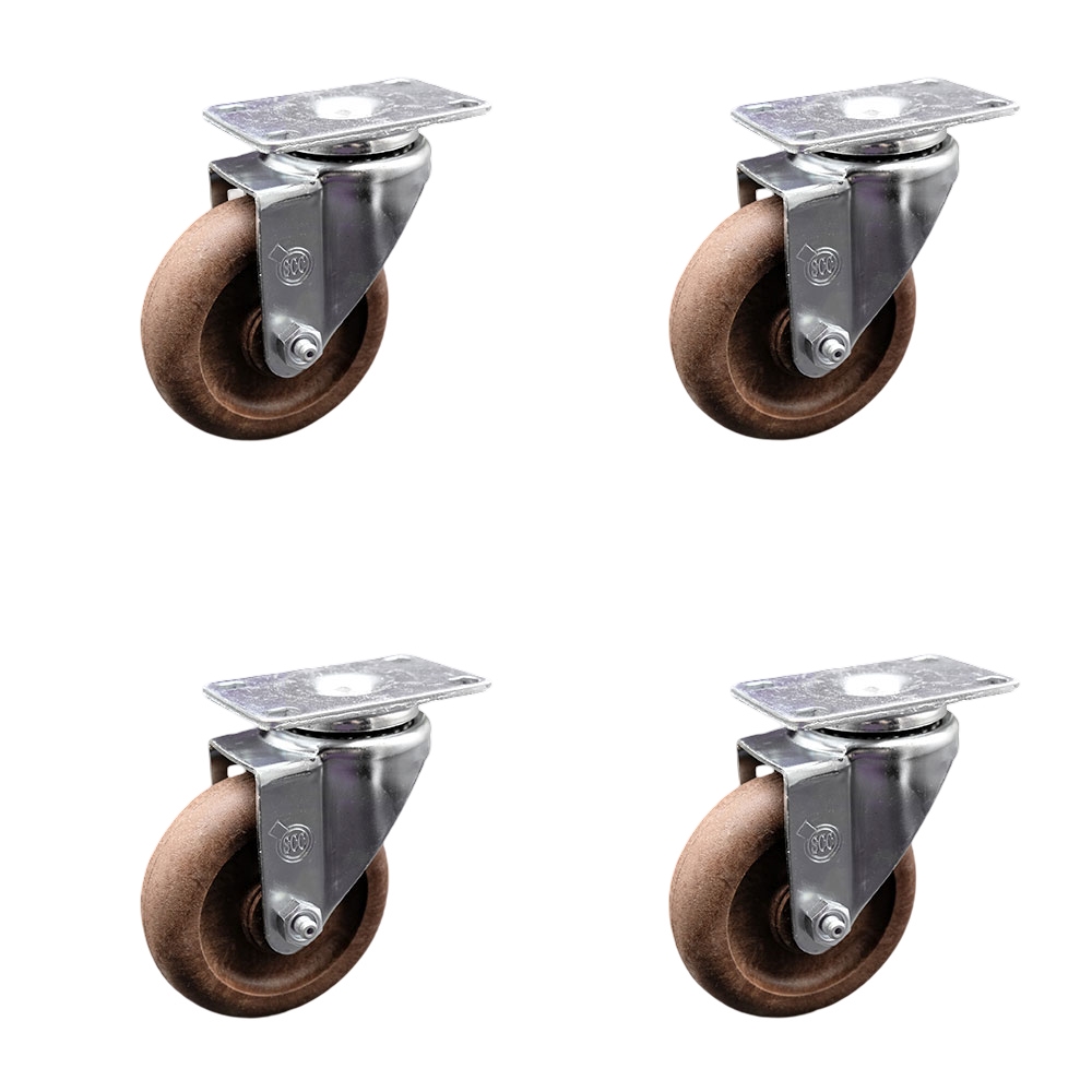 High Temperature Swivel Caster with 4 in. High Temperature Glass Filled Nylon Wheel 3.13 x 4.13 in. Overall Top Plate - Set of 4