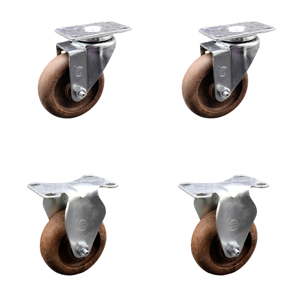 High Temperature Swivel Caster with 2 Rigid 4 in. High Temperature Glass Filled Nylon Wheel 4 x 4.5 in. Overall Top Plate - Set of 4
