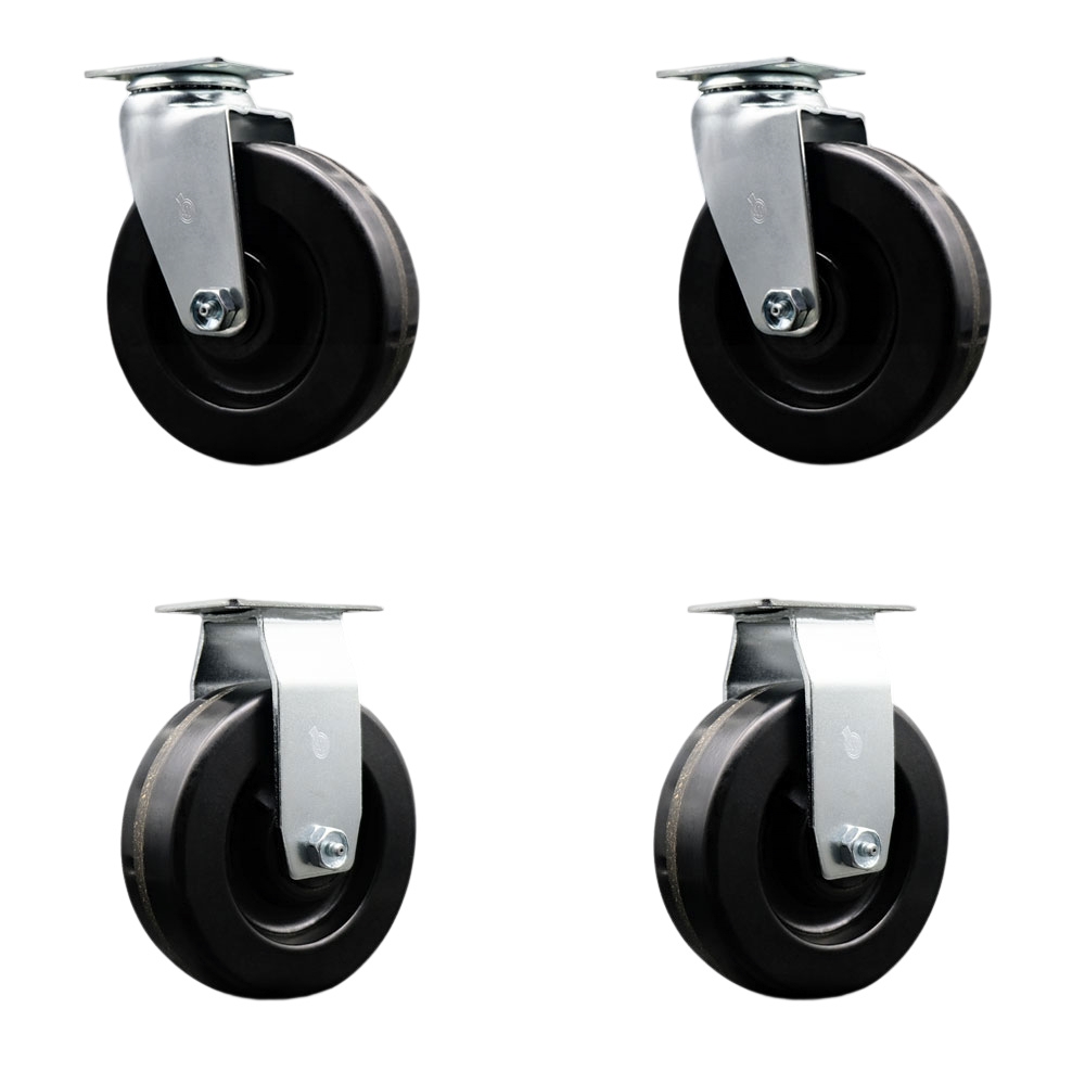 SCC-20S620-PHB-2-R-2 Swivel & Rigid Top Plate Caster Set Black 6 in. by 2 in. Phenolic Wheel Ball Bearing