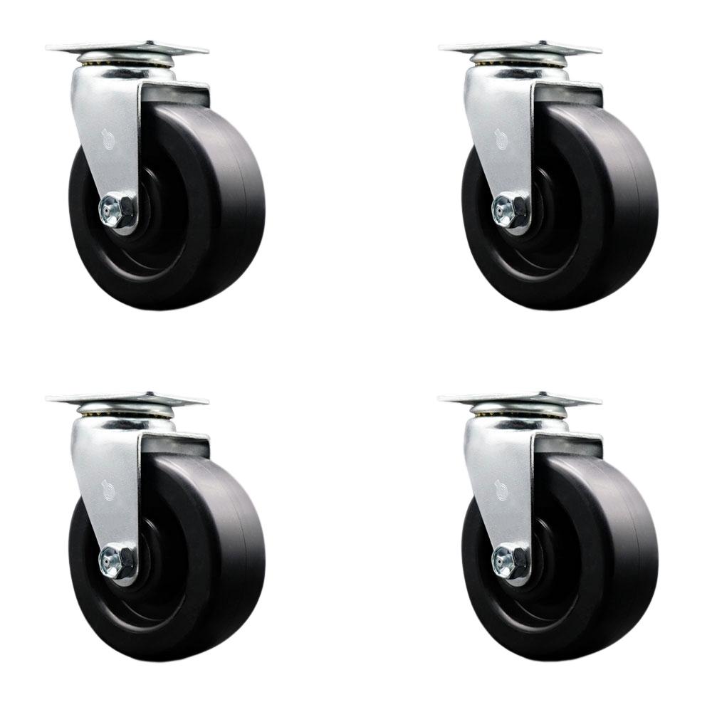 SCC-20S520-POB-4 Swivel Top Plate Caster Set Black 5 in. by 2 in. Polyolefin Wheel Ball Bearing