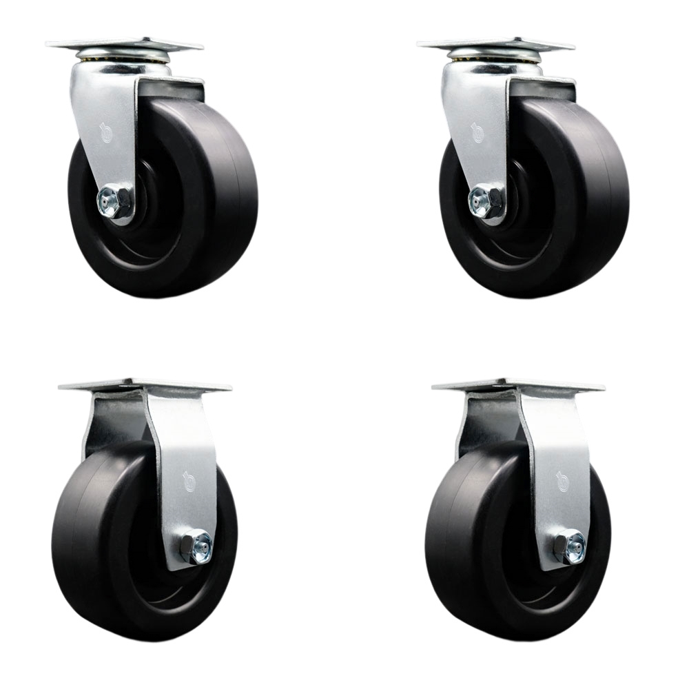 SCC-20S520-POB-2-R-2 Swivel & Rigid Top Plate Caster Set Black 5 in. by 2 in. Polyolefin Wheel Ball Bearing