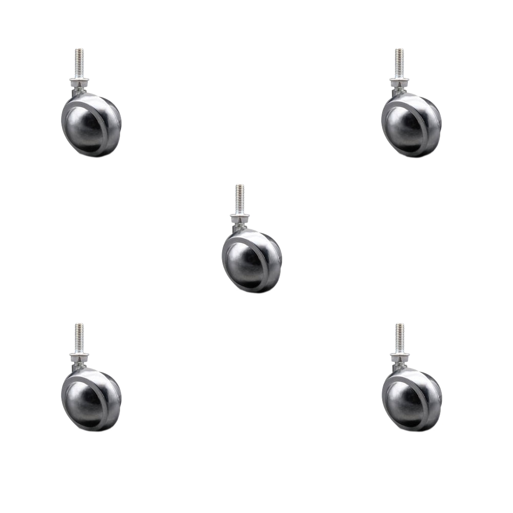 2 in. Swivel Metal Ball Caster Wheels for Furniture Bright Chrome Finish Stem Casters with 0.31 in. 18 TPI x 1 in. Threaded Stem - Set of 5
