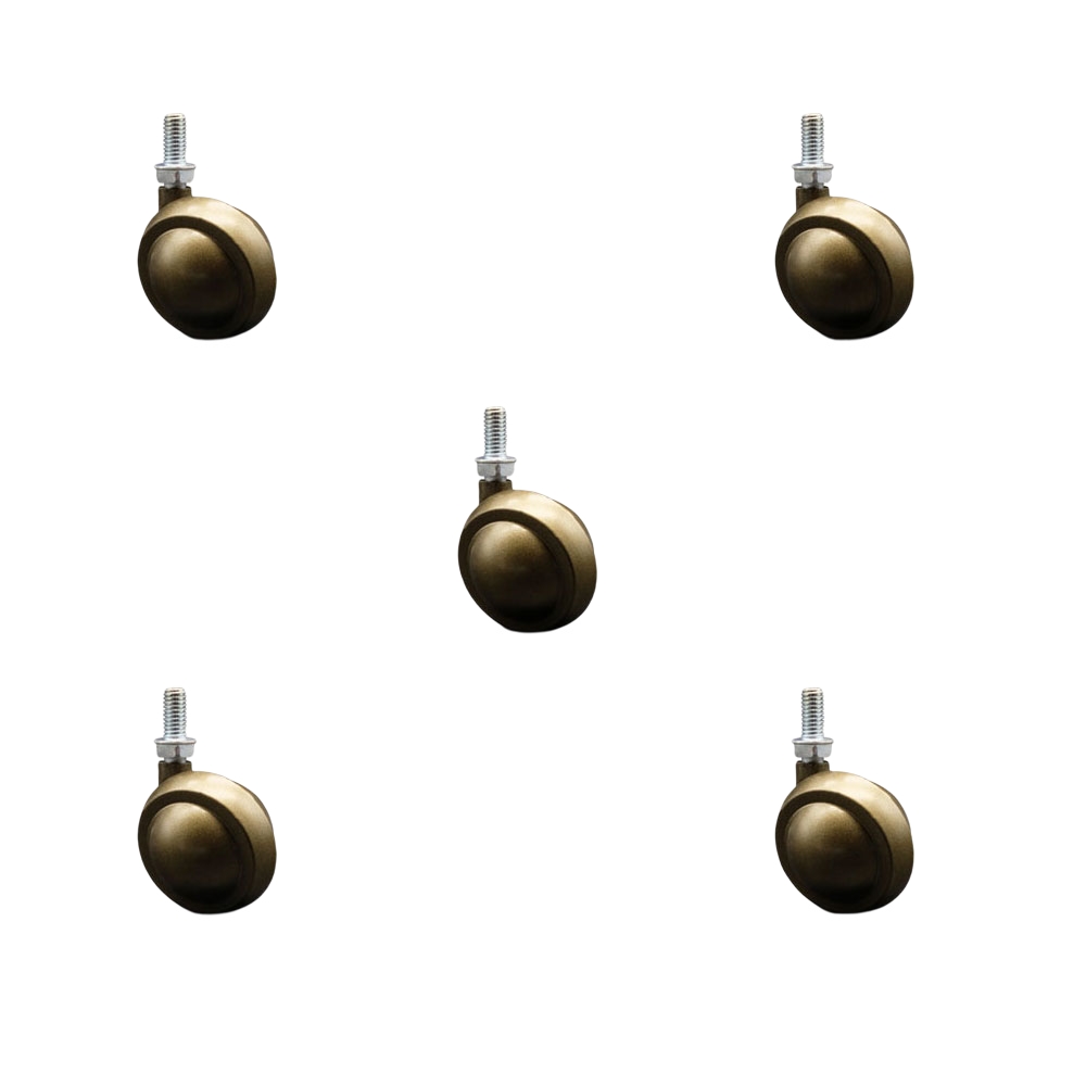 2 in. Swivel Metal Ball Caster Wheel for Furniture Windsor Antique Brass Finish with 0.375 in. 16 TPI x 0.75 in. Threaded Stem - Set of 5