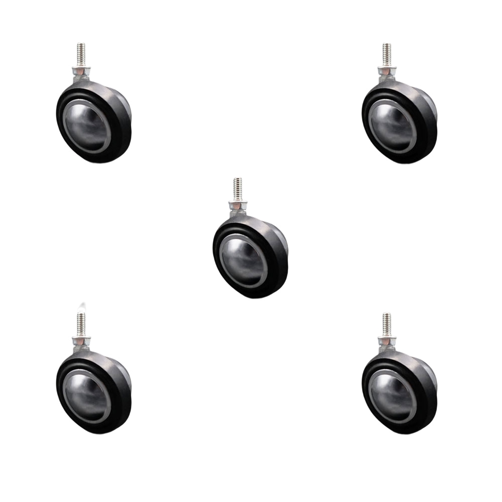 2.25 in. Swivel Metal with Soft Rubber Tread Ball Caster for Furniture Bright Chrome Finish with 0.31 in. 18 TPI x 0.5 in. Threaded Stem - Set of 5