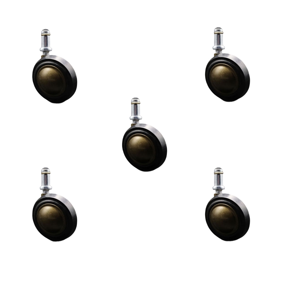 Antique Brass Soft Rubber Ball Casters - Set of 5 - 75 lbs Capacity