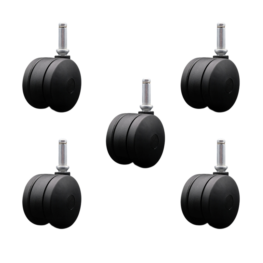 SCC-UHGR02S75-NYS-716176-5 3 in. Extra Large Heavy Duty Office Chair Wheels Nylon Twin Wheels - 0.43 in. by 1.44 in. Grip Ring Stems - Set of 5