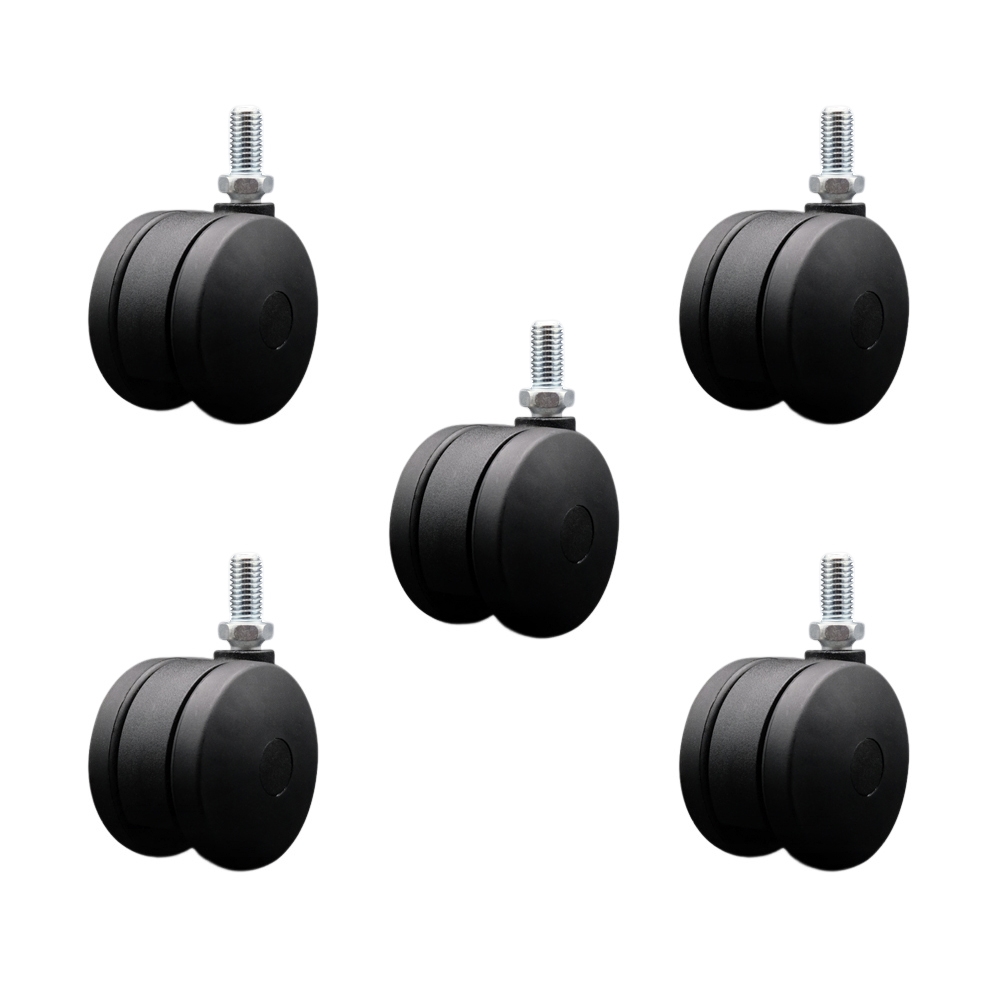 SCC-UHTS02S75-NYS-121310-5 3 in. Extra Large Heavy Duty Office Chair Wheels Nylon Twin Wheels 0.5 in. - 13 TPI x 1 in. Threaded Stems - Set of 5