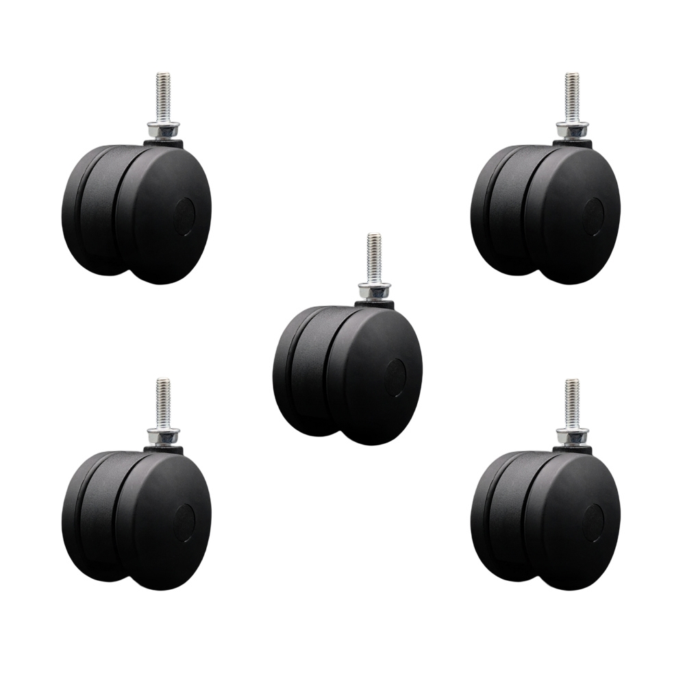 SCC-UHTS02S75-NYS-5161810-5 3 in. Extra Large Heavy Duty Office Chair Wheels Nylon Twin Wheels 0.31 in. - 18 TPI x 1 in. Threaded Stems - Set of 5